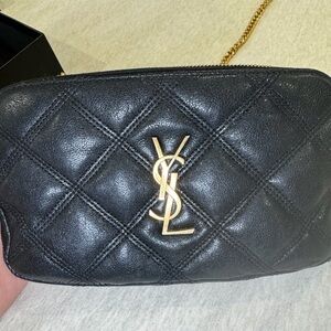 Yves Saint Laurent Black Quilted Crossbody Bag with Gold Logo
